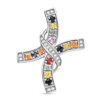 Rainbow Sapphire & White Zircon Pendant in Rhodium Overlay Sterling Silver 1.27 Ct.