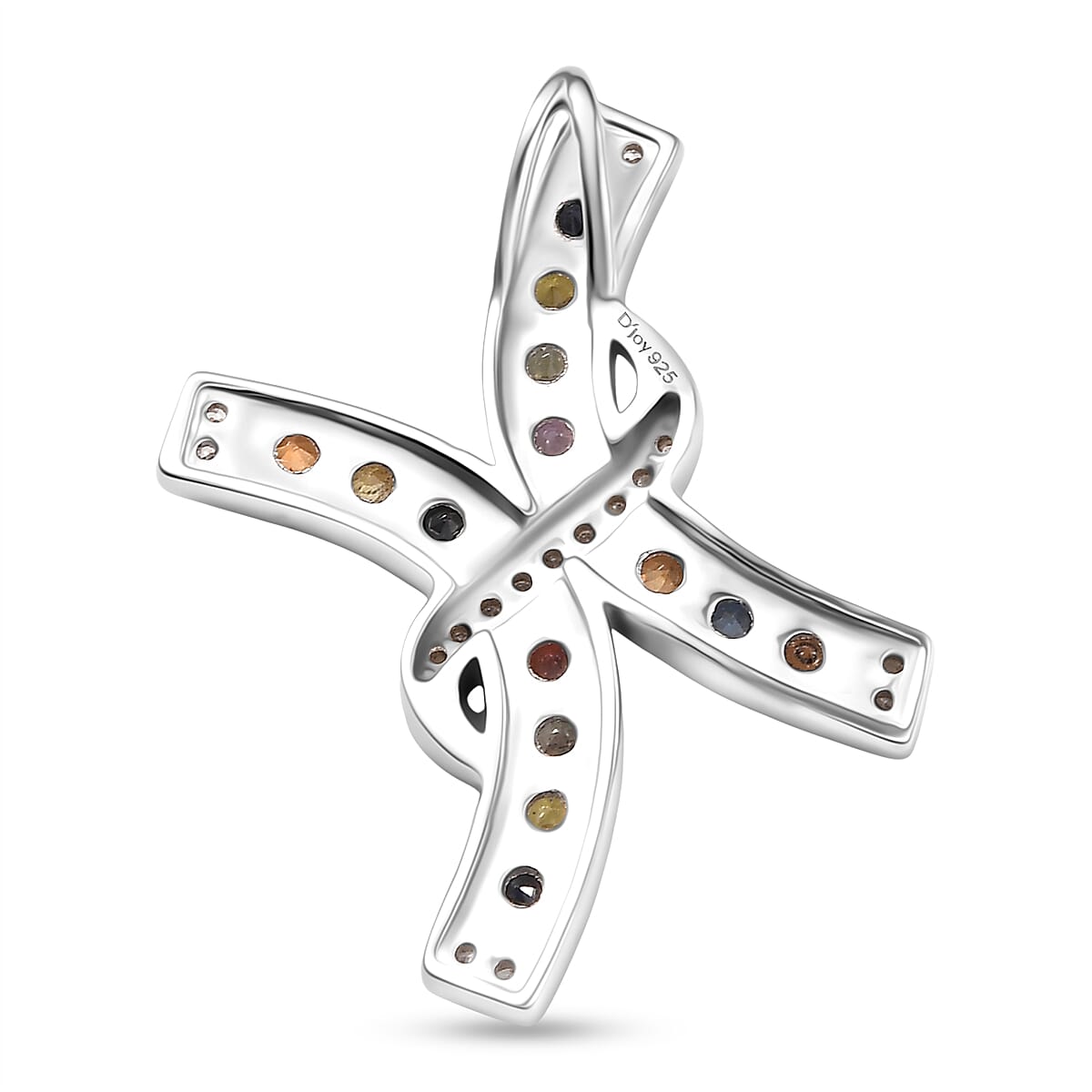 Rainbow Sapphire & White Zircon Pendant in Rhodium Overlay Sterling Silver 1.27 Ct.