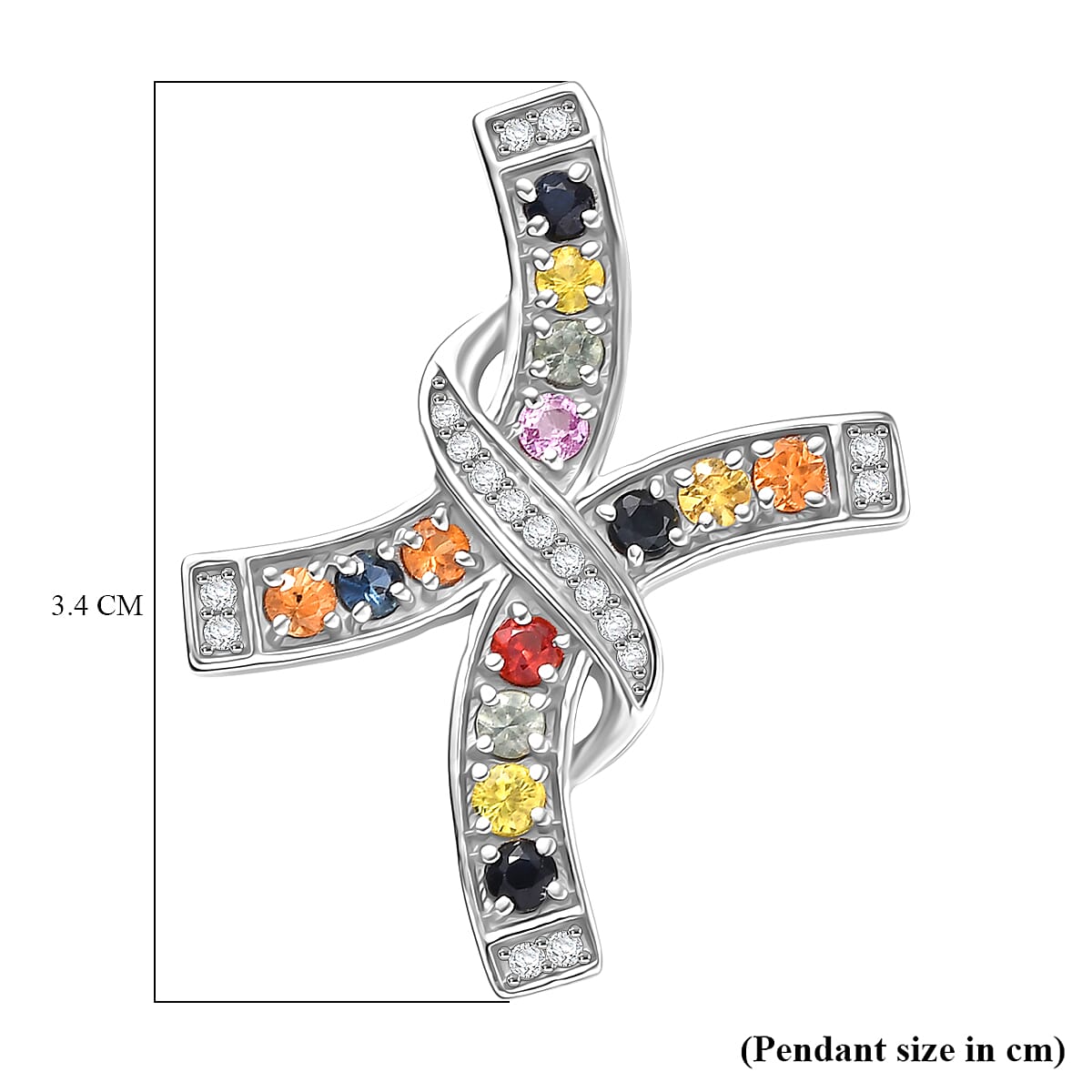 Rainbow Sapphire & White Zircon Pendant in Rhodium Overlay Sterling Silver 1.27 Ct.