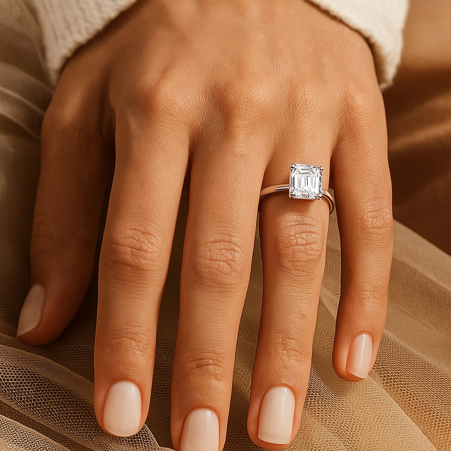 Moissanite Solitaire Ring in Platinum Overlay Sterling Silver 1.16 Ct.