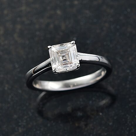 Moissanite Solitaire Ring in Platinum Overlay Sterling Silver 1.16 Ct.
