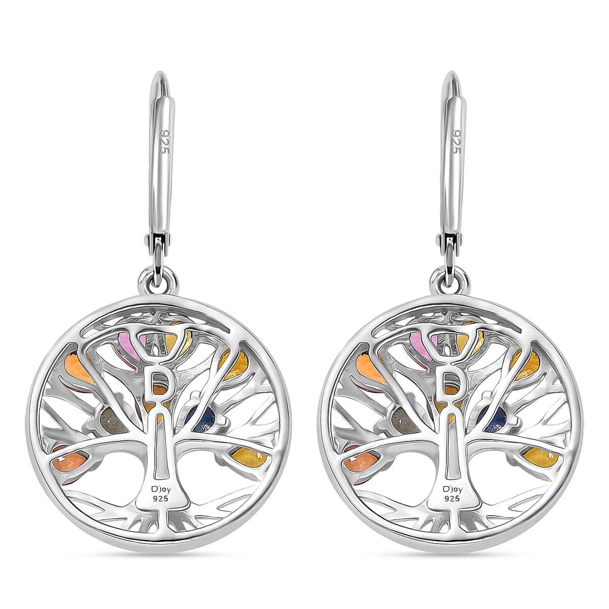 D'joy Rainbow Sapphire & Blue Sapphire Cluster Earring with Lever Back in Rhodium Overlay Sterling Silver 3.52 Ct, Silver Wt. 5.58 Gms.