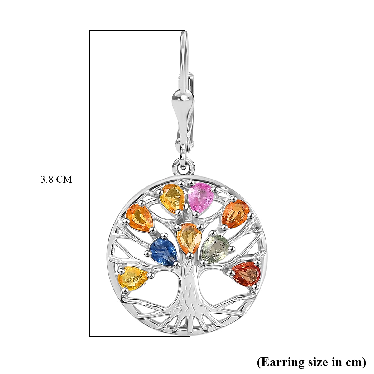 D'joy Rainbow Sapphire & Blue Sapphire Cluster Earring with Lever Back in Rhodium Overlay Sterling Silver 3.52 Ct, Silver Wt. 5.58 Gms.