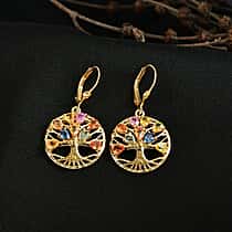 Rainbow Sapphire Cluster Earring with Lever Back in Yellow Gold Plated Sterling Silver 3.52 Ct, Silver Wt. 5.58 Gms.