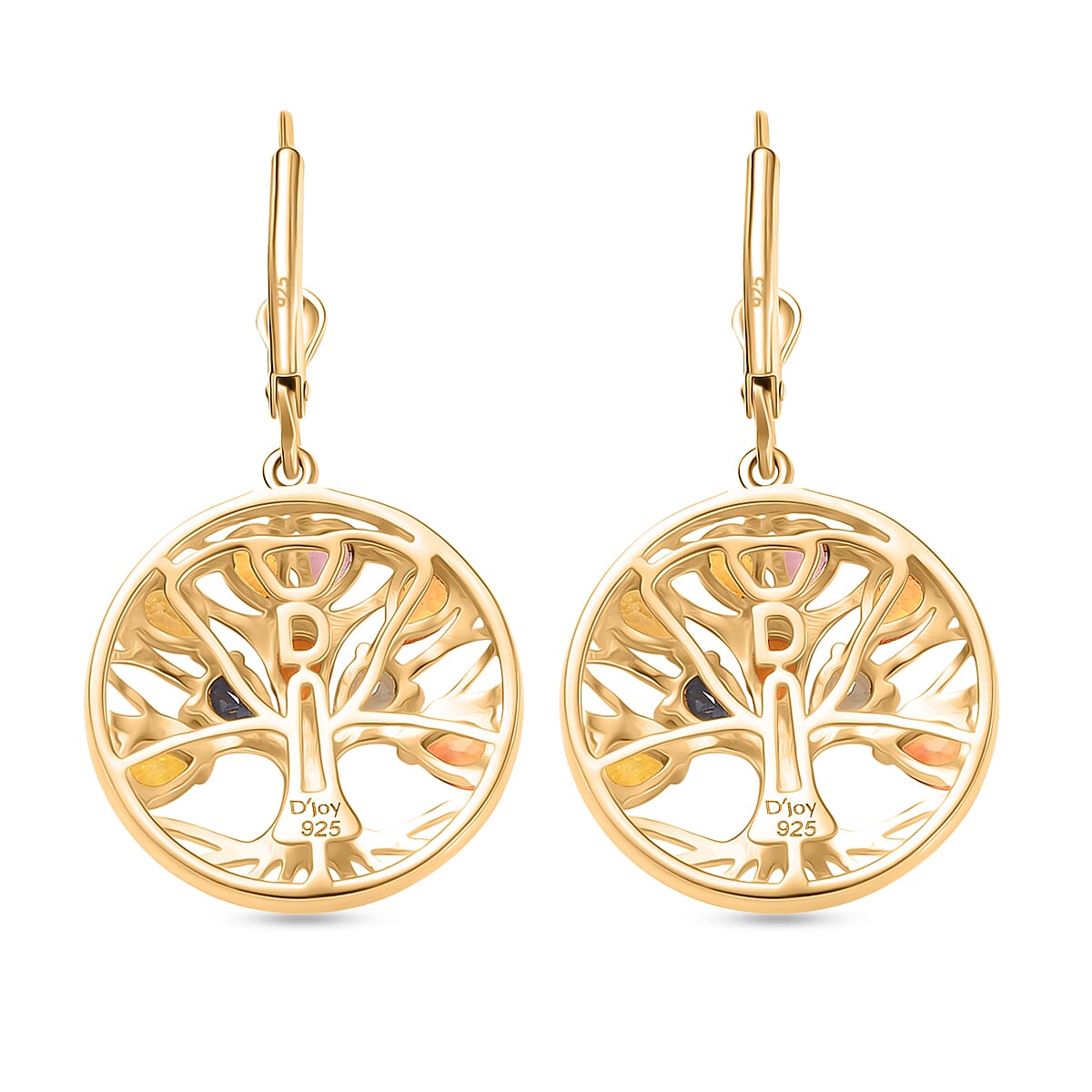 Rainbow Sapphire Cluster Earring with Lever Back in Yellow Gold Plated Sterling Silver 3.52 Ct, Silver Wt. 5.58 Gms.