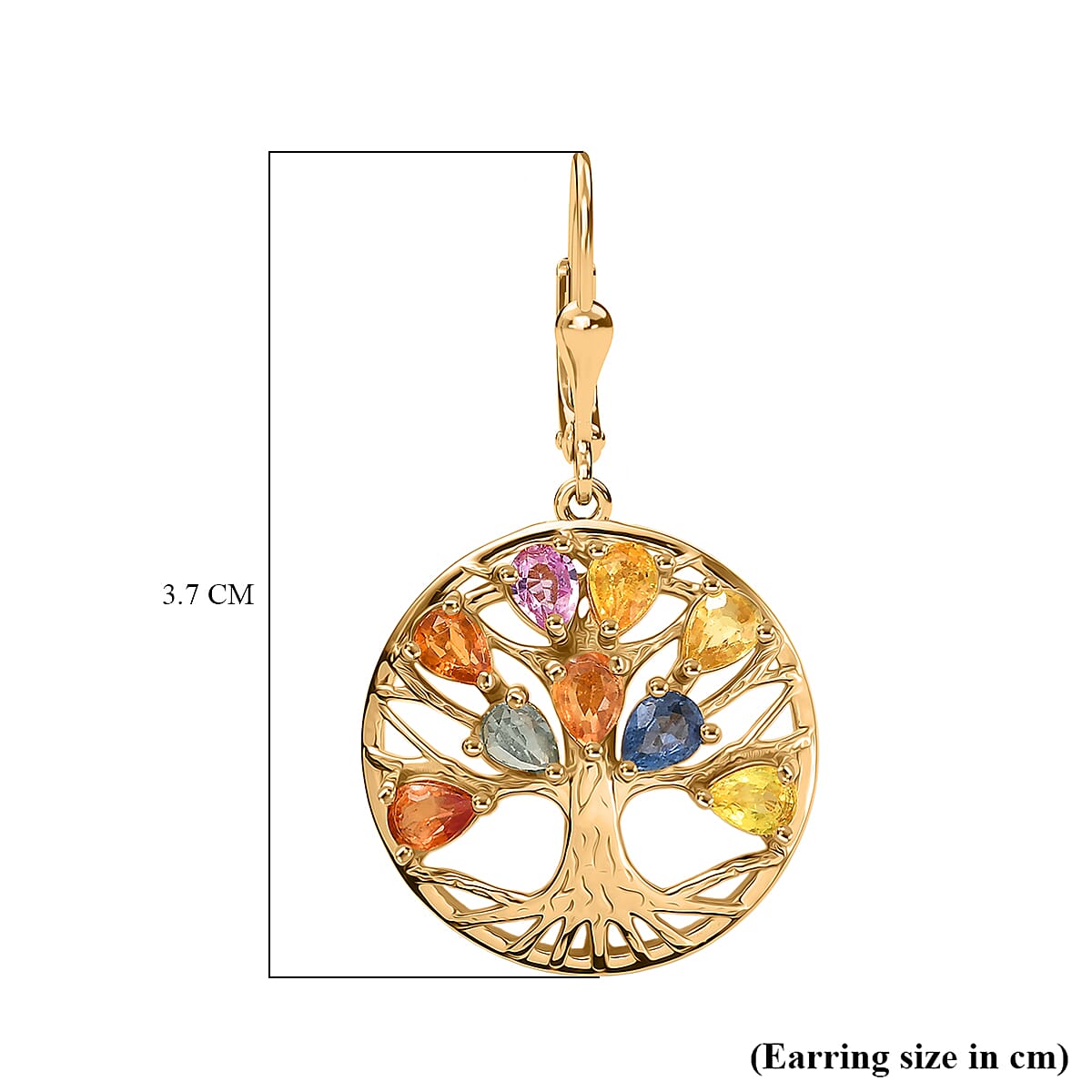 Rainbow Sapphire Cluster Earring with Lever Back in Yellow Gold Plated Sterling Silver 3.52 Ct, Silver Wt. 5.58 Gms.