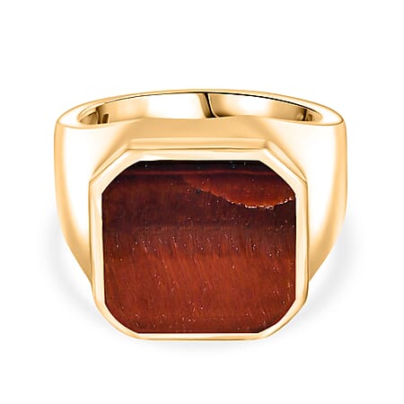 EverTrue Red Tiger Eye Solitaire Ring in Yellow Gold Plated 10.59 Ct.