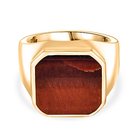 EverTrue Red Tiger Eye Solitaire Ring in Yellow Gold Plated 10.59 Ct.