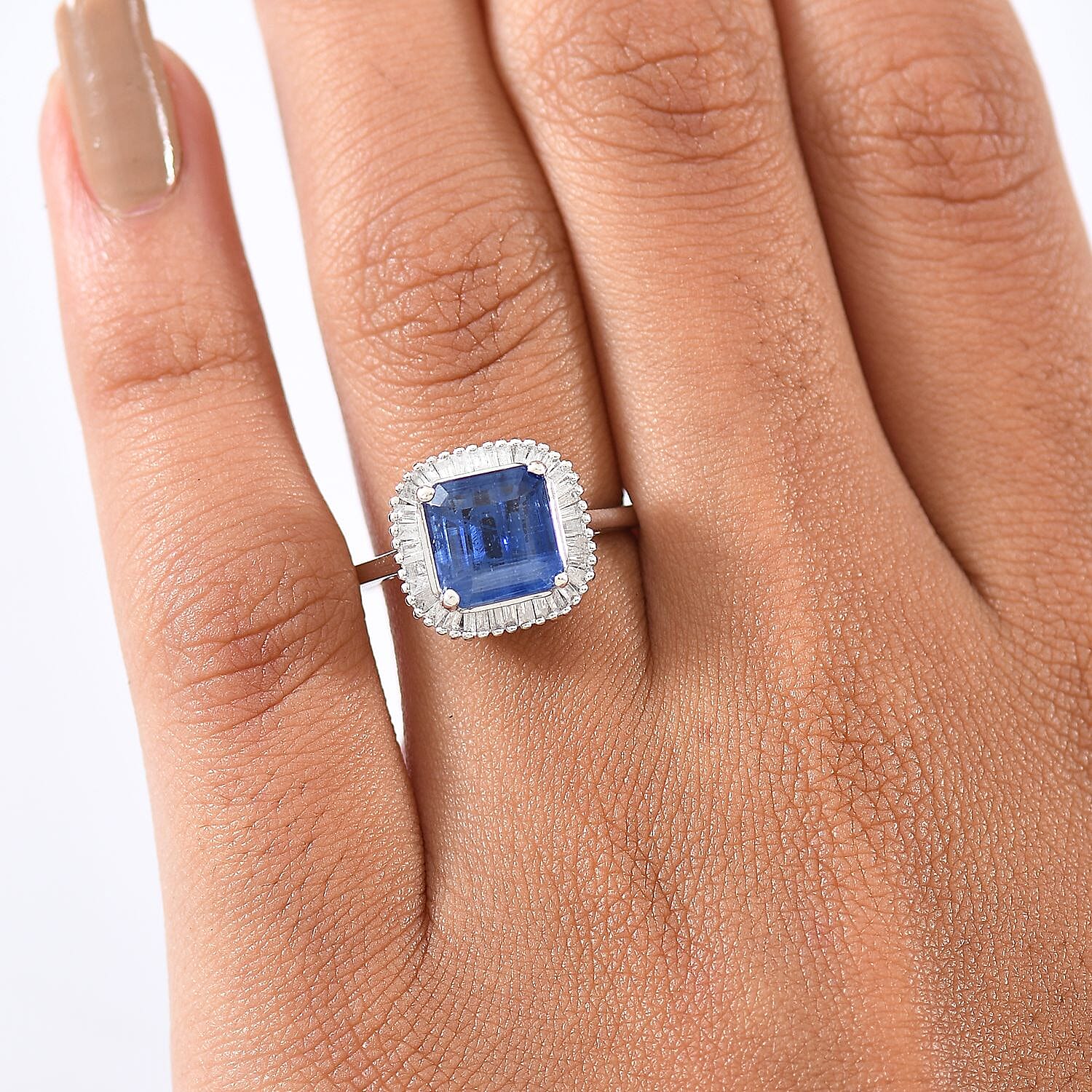 HEIR TO KASHMIR SAPPHIRE - Nilamani & White Diamond Ring in Rhodium Overlay Sterling Silver 3.07 Ct.
