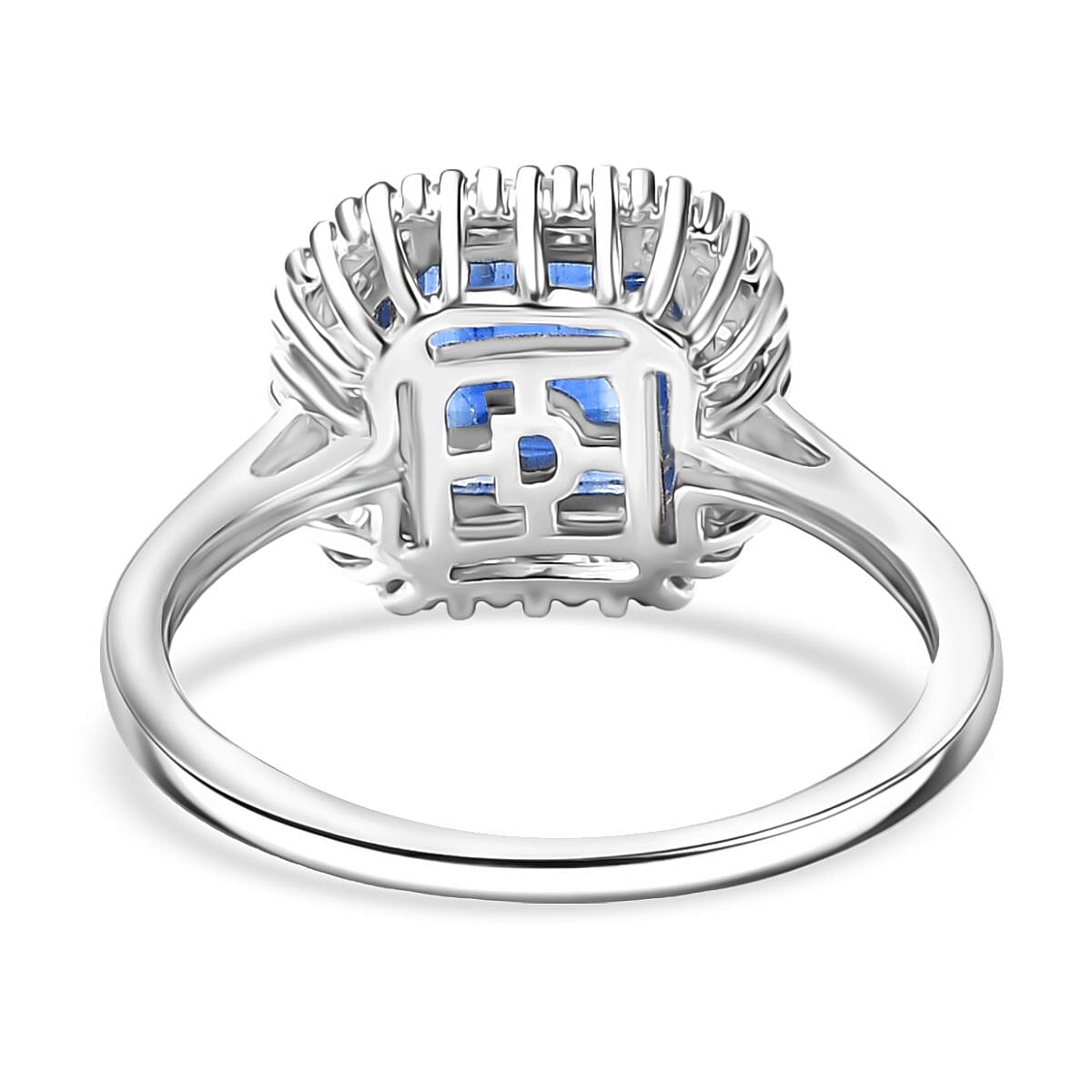 HEIR TO KASHMIR SAPPHIRE - Nilamani & White Diamond Ring in Rhodium Overlay Sterling Silver 3.07 Ct.