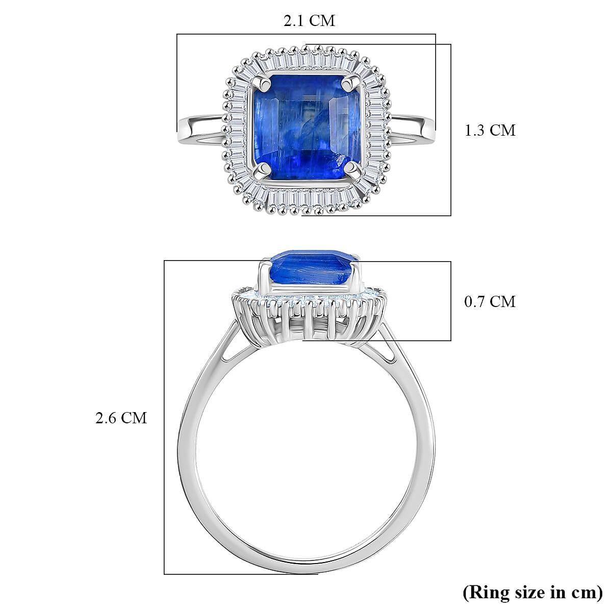 HEIR TO KASHMIR SAPPHIRE - Nilamani & White Diamond Ring in Rhodium Overlay Sterling Silver 3.07 Ct.