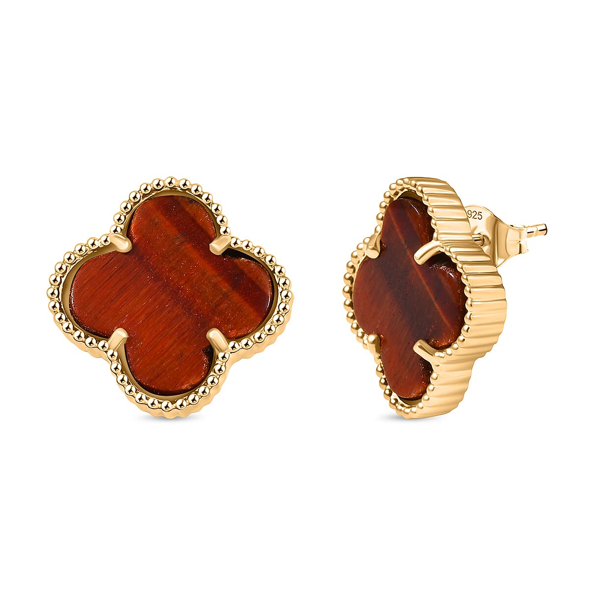 EverTrue Red Tiger Eye Earring with Push Back in Yellow Gold Plated 17.82 Ct.