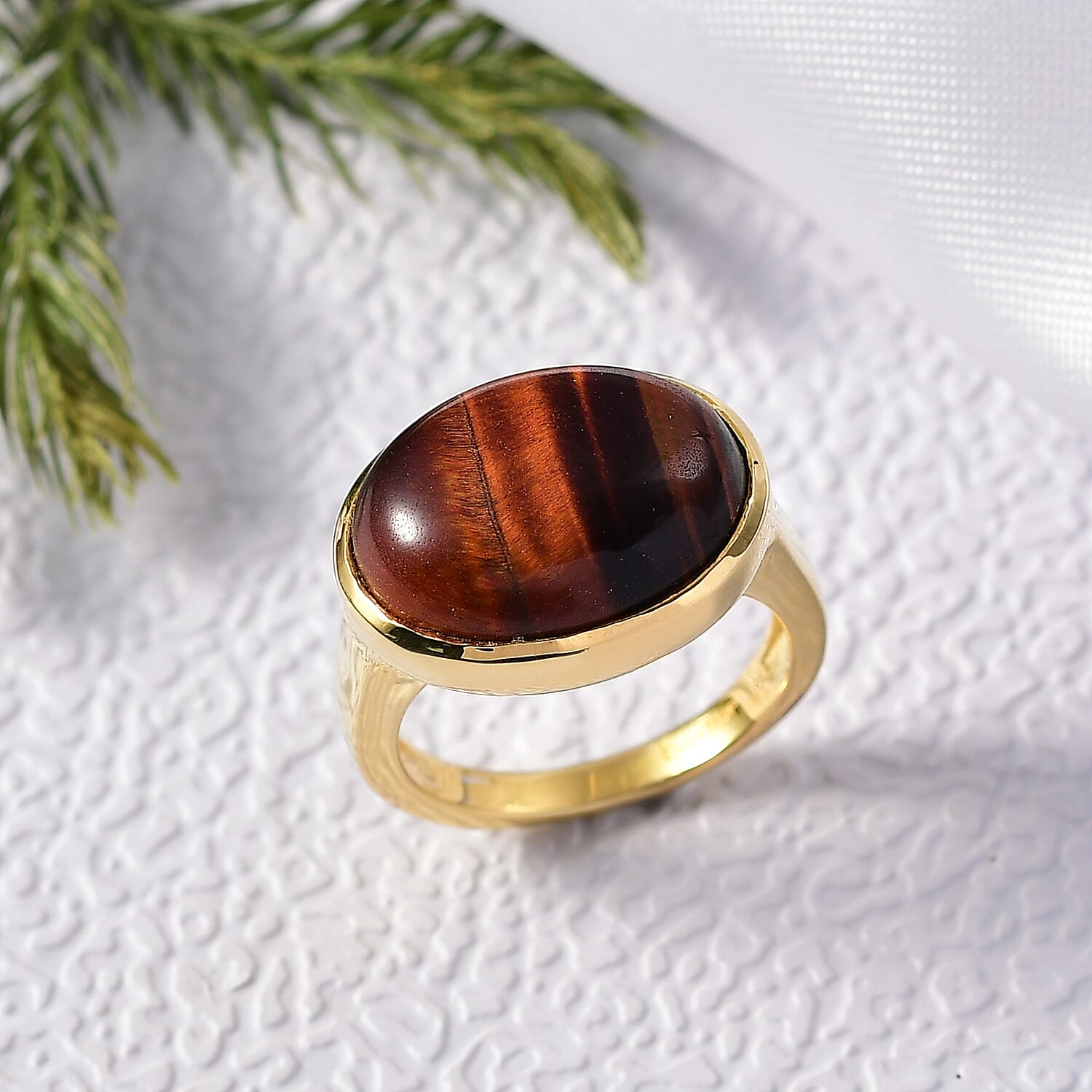 EverTrue Red Tiger Eye Solitaire Ring in Yellow Gold Plated 9.95 Ct.