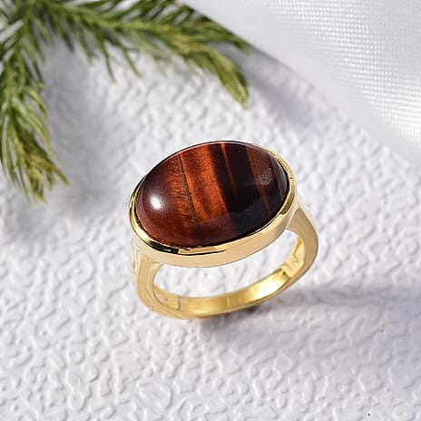 EverTrue Red Tiger Eye Solitaire Ring in Yellow Gold Plated 9.95 Ct.