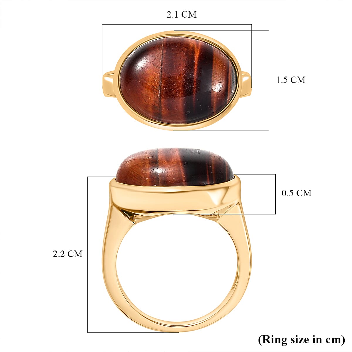 EverTrue Red Tiger Eye Solitaire Ring in Yellow Gold Plated 9.95 Ct.