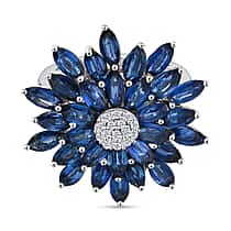 Natural Kyanite & White Zircon Cluster Ring in Rhodium Overlay Sterling Silver 7.33 Ct.