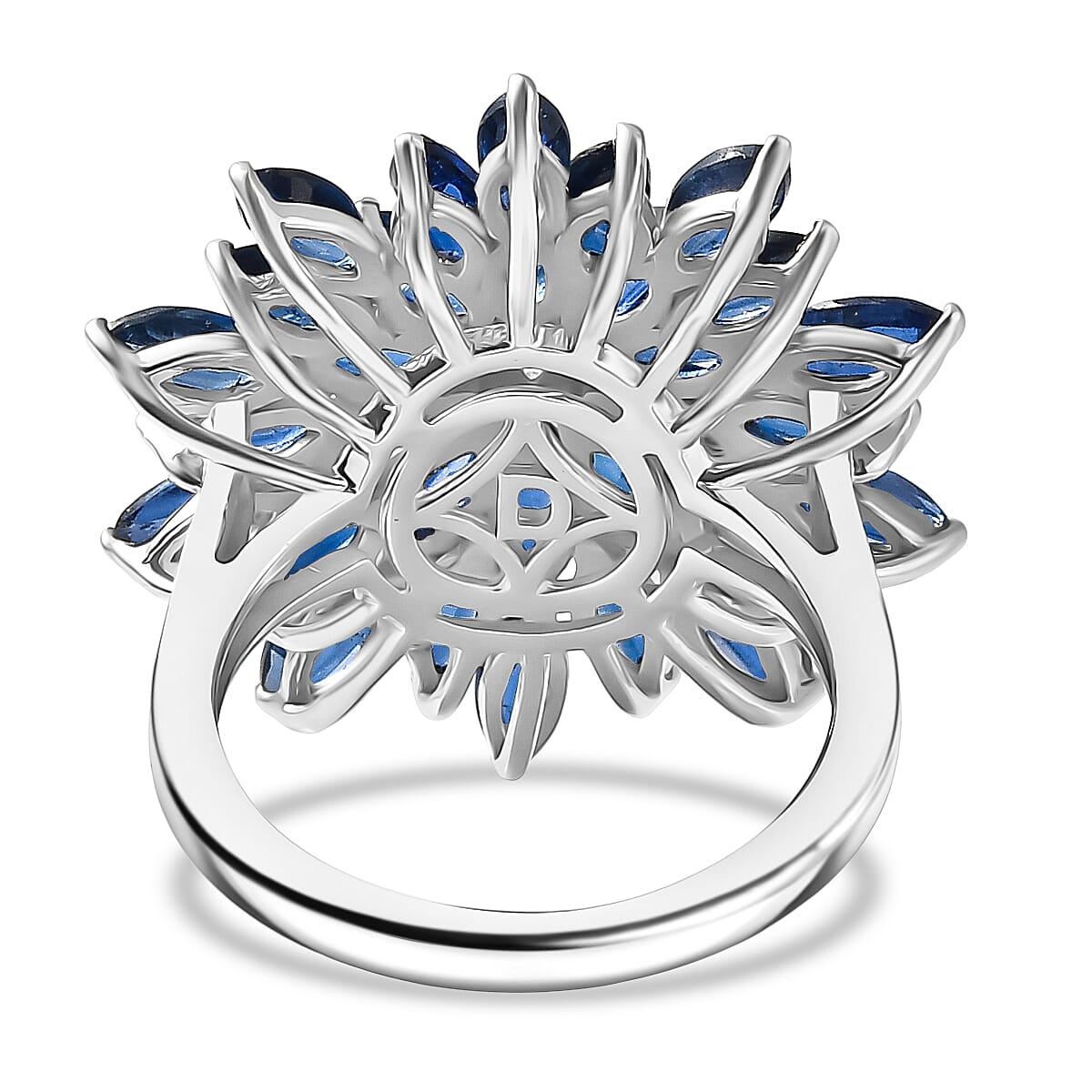 Natural Kyanite & White Zircon Cluster Ring in Rhodium Overlay Sterling Silver 7.33 Ct.