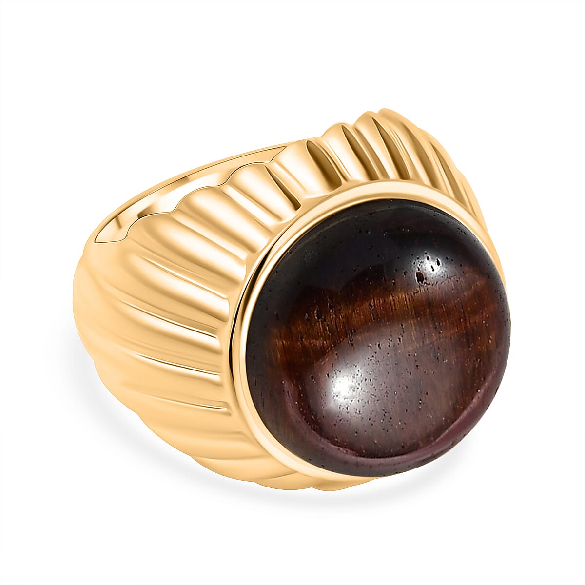 EverTrue Red Tiger Eye Solitaire Ring in Yellow Gold Plated 12.36 Ct.