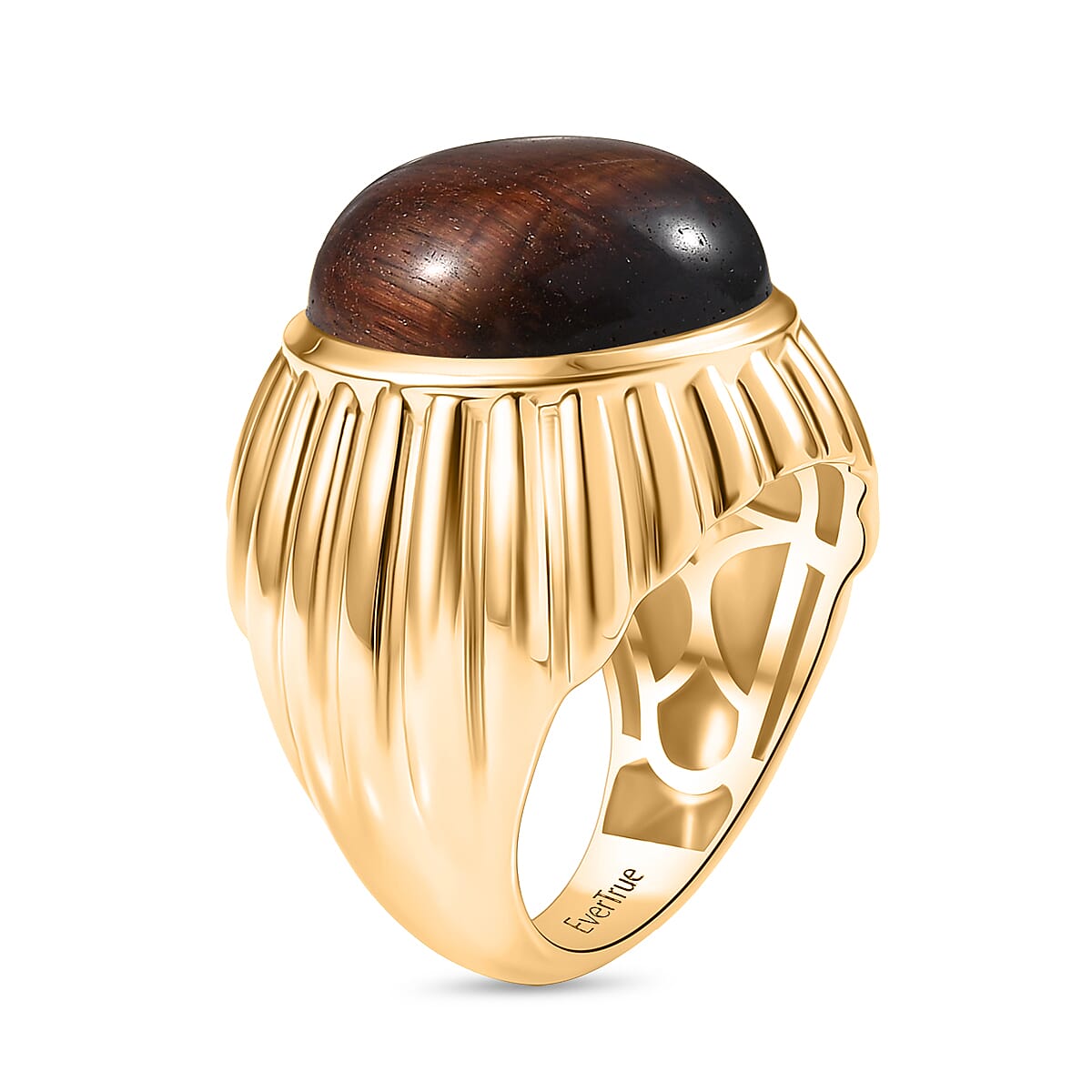 EverTrue Red Tiger Eye Solitaire Ring in Yellow Gold Plated 12.36 Ct.