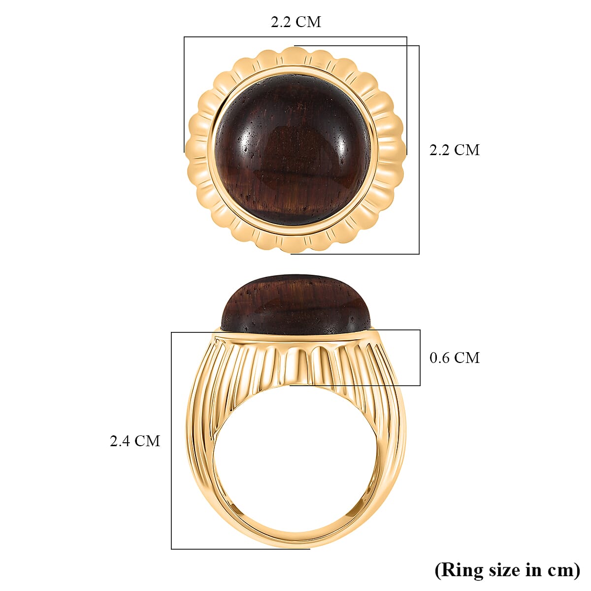 EverTrue Red Tiger Eye Solitaire Ring in Yellow Gold Plated 12.36 Ct.