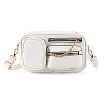 Multi-Pocket Crossbody Bag with Gold Chain Detail - White