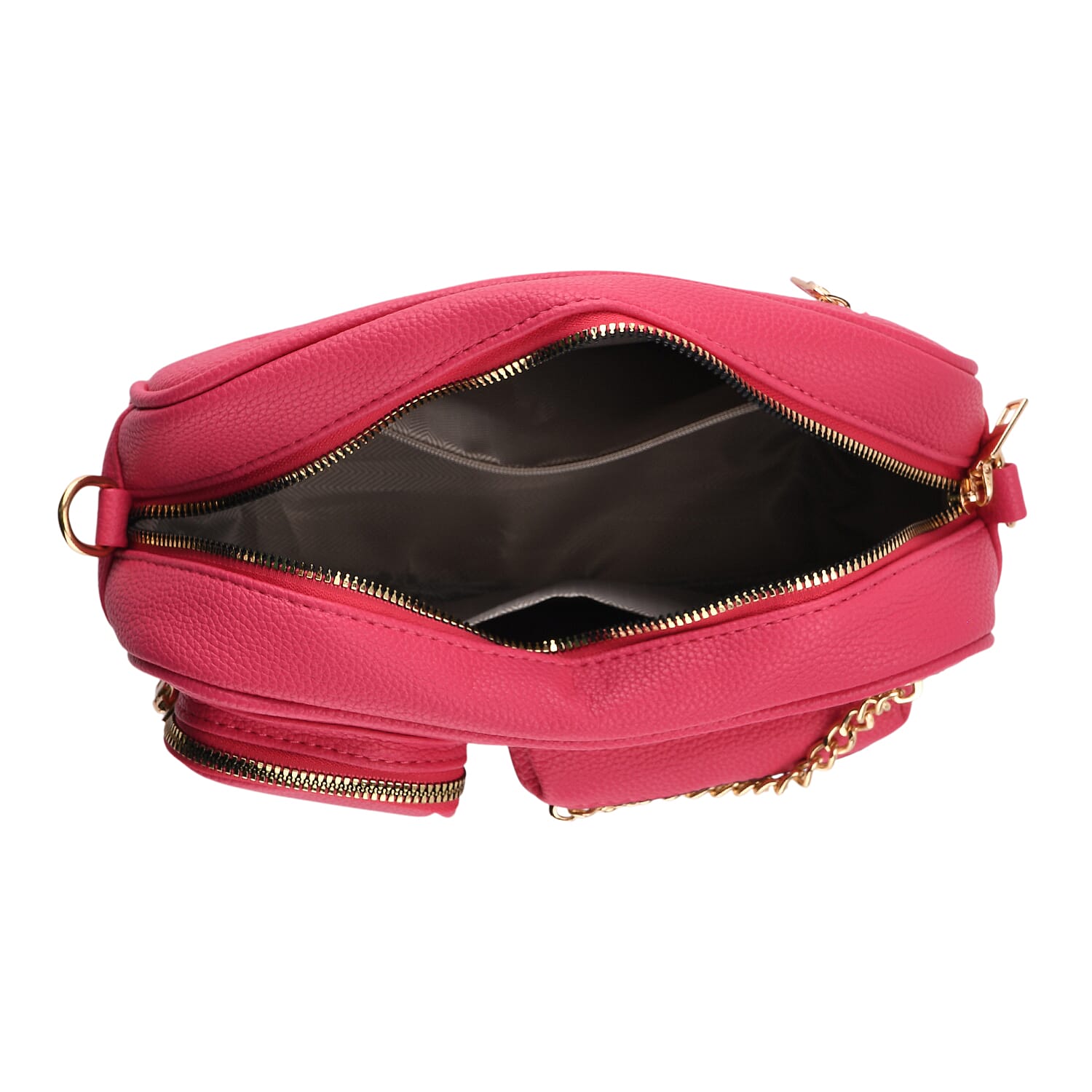 Multi-Pocket Crossbody Bag with Gold Chain Detail - Rose Red