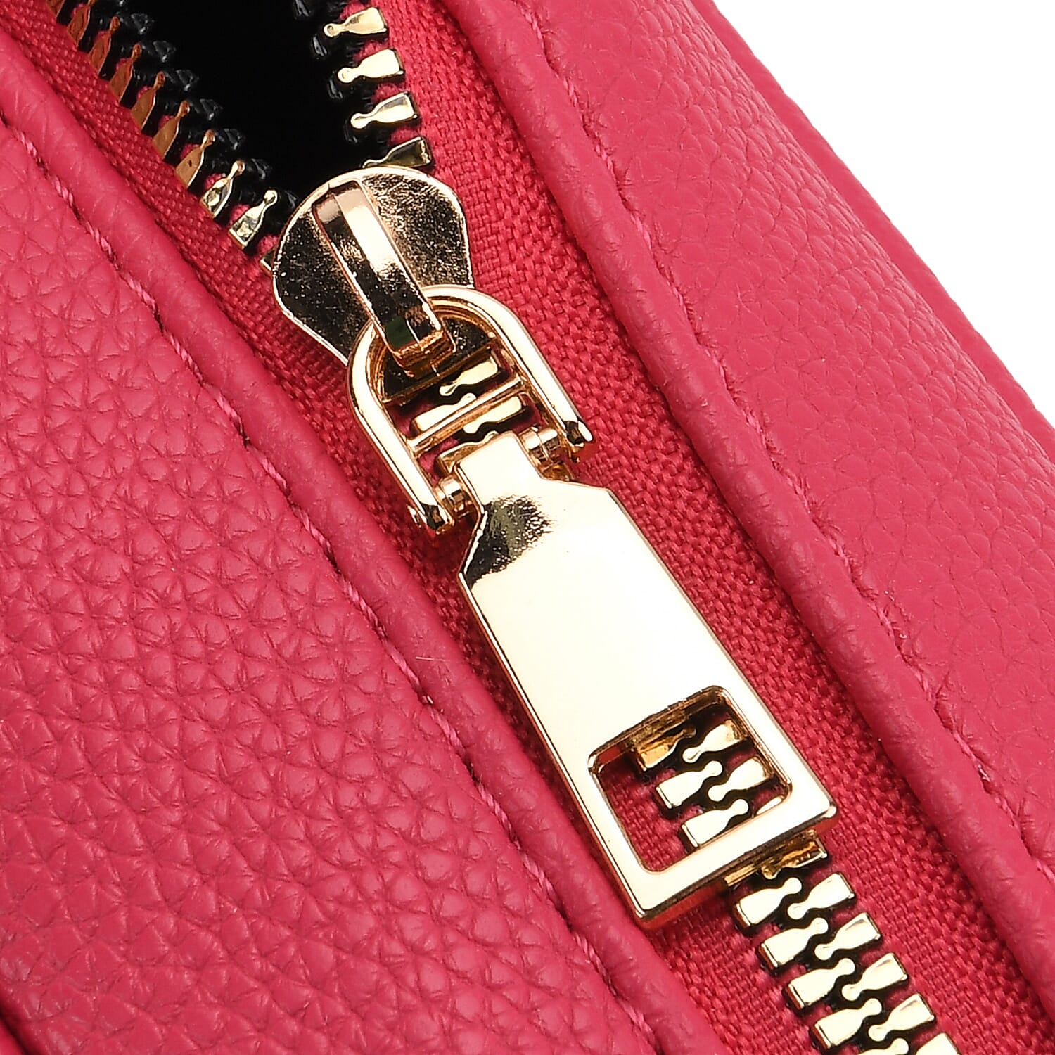 Multi-Pocket Crossbody Bag with Gold Chain Detail - Rose Red