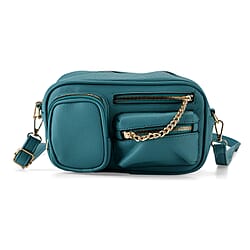 Multi-Pocket Crossbody Bag with Gold Chain Detail - Teal