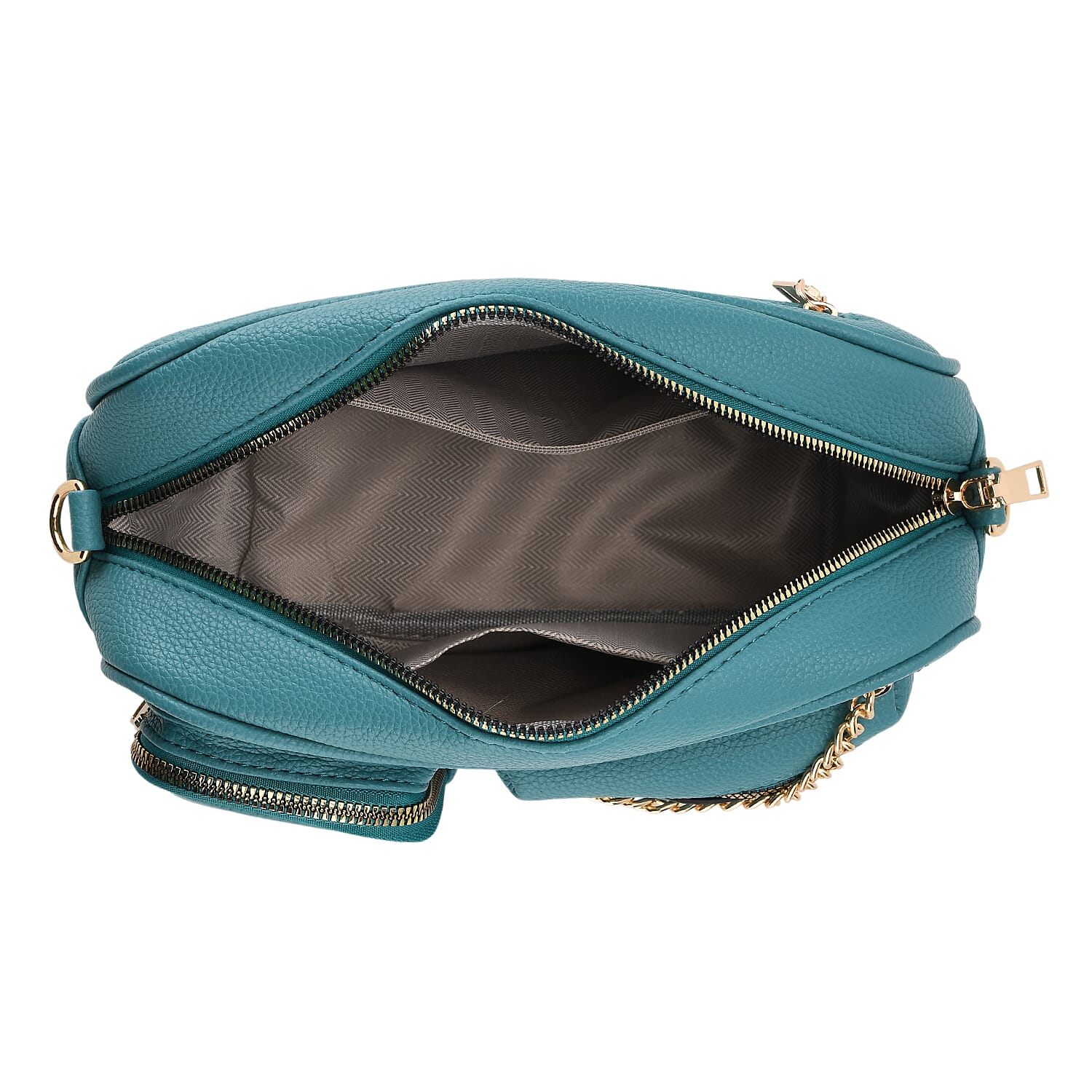 Multi-Pocket Crossbody Bag with Gold Chain Detail - Teal