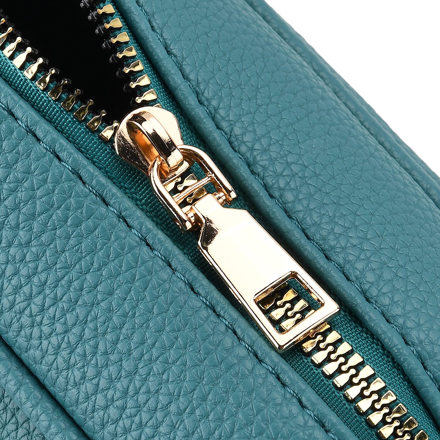 Multi-Pocket Crossbody Bag with Gold Chain Detail - Teal