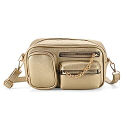 Multi-Pocket Crossbody Bag with Gold Chain Detail - Teal