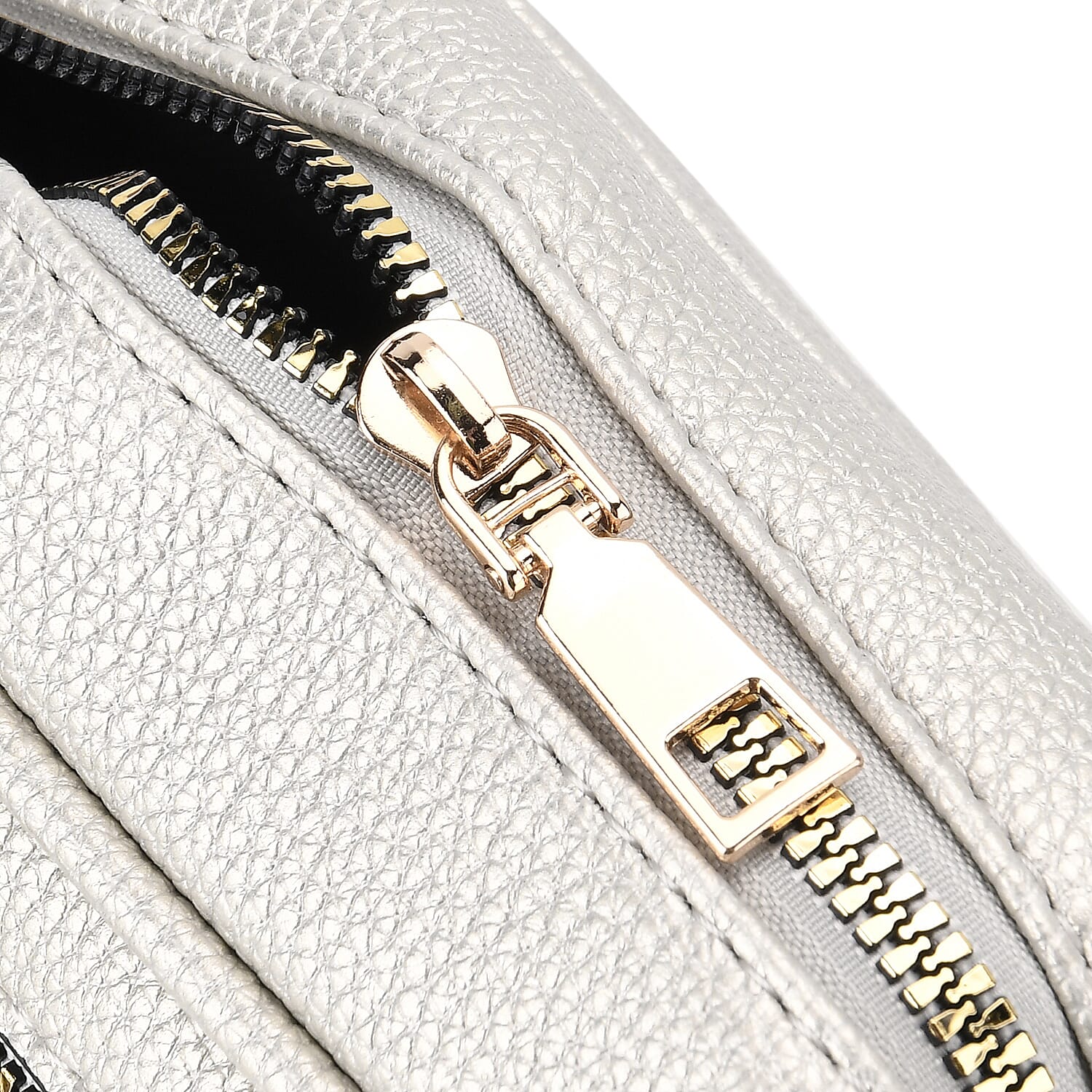 Multi-Pocket Crossbody Bag with Gold Chain Detail - Silver