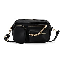 Multi-Pocket Crossbody Bag with Gold Chain Detail - Teal