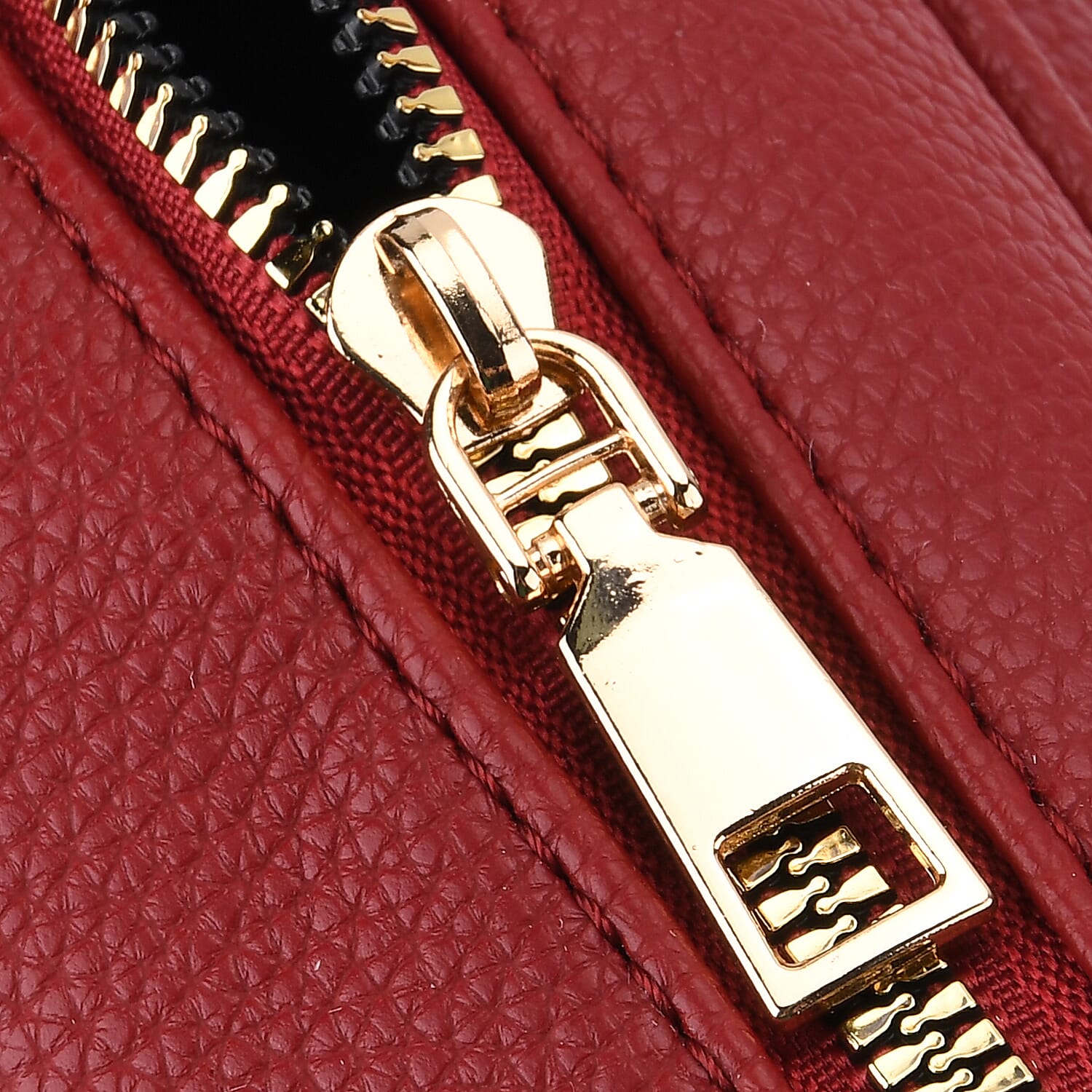 Multi-Pocket Crossbody Bag with Gold Chain Detail - Burgundy
