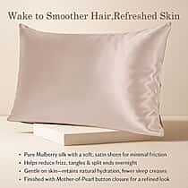 LIVMORE 100% Mulberry Silk Luxury Pillow Cover with MOP Button Closure - Beige