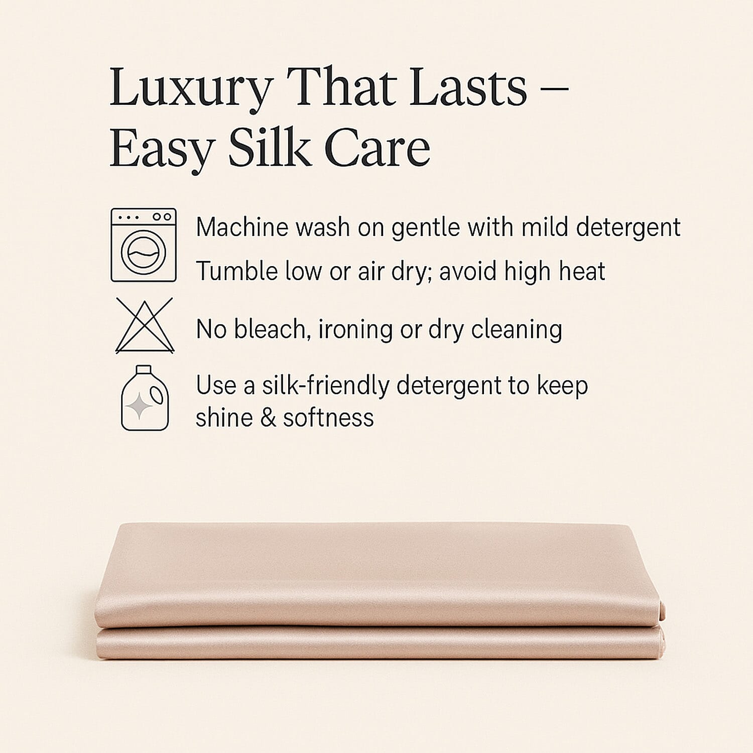 LIVMORE 100% Mulberry Silk Luxury Pillow Cover with MOP Button Closure - Beige