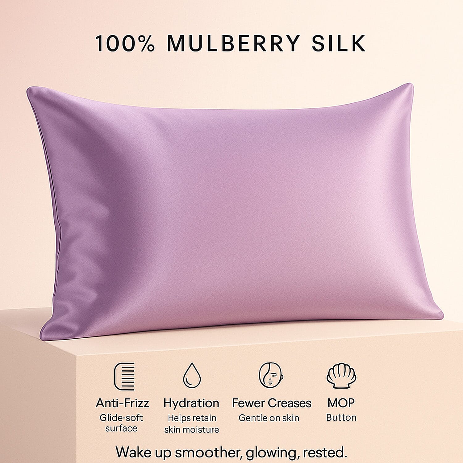 LIVMORE 100% Mulberry Silk Luxury Pillow Cover with MOP Button Closure - Light Purple