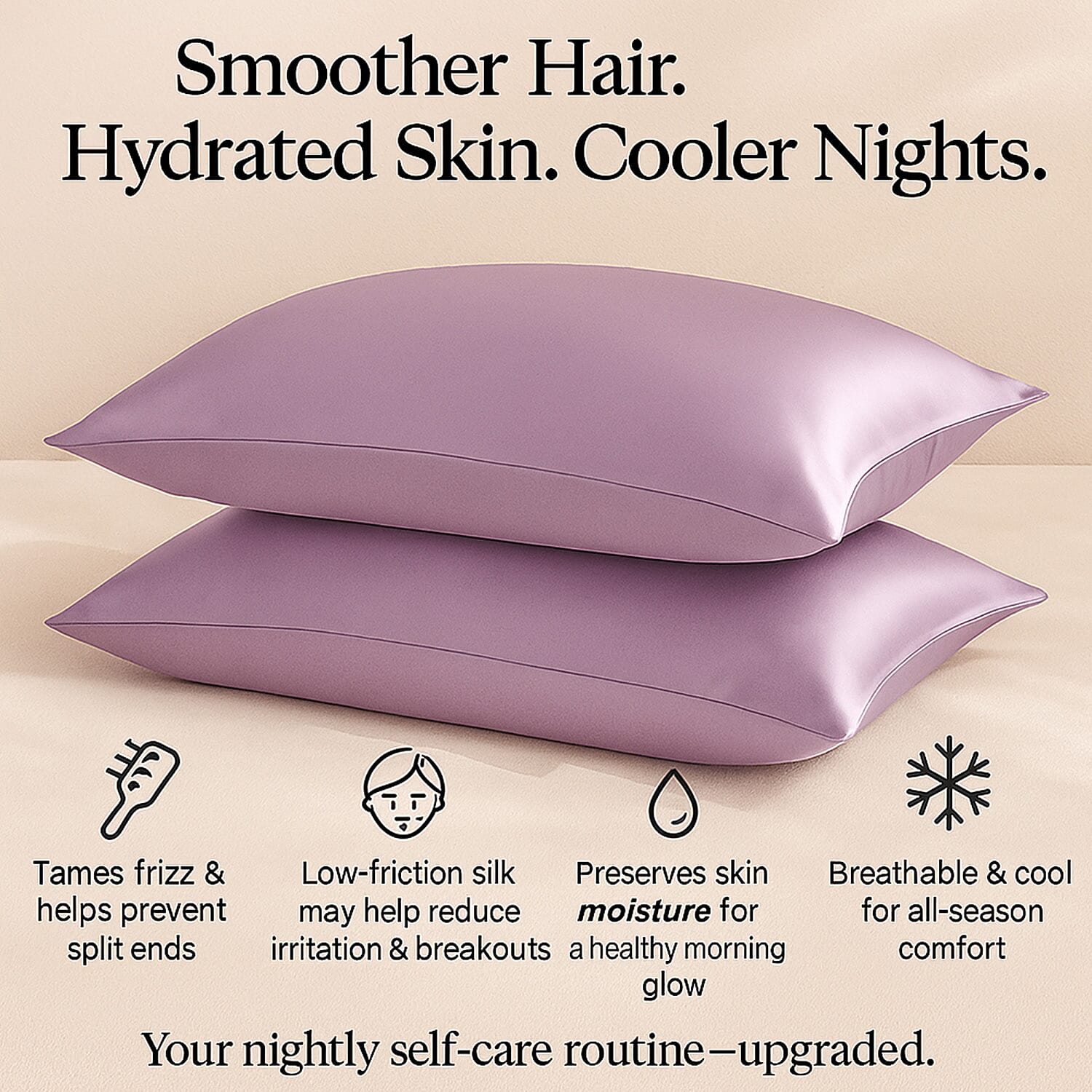 LIVMORE 100% Mulberry Silk Luxury Pillow Cover with MOP Button Closure - Light Purple