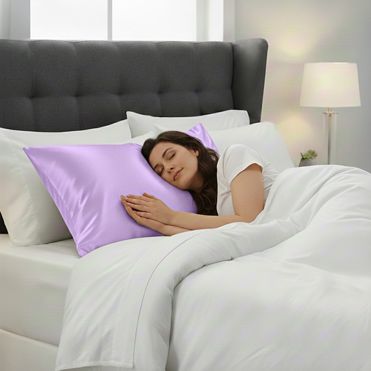 LIVMORE 100% Mulberry Silk Luxury Pillow Cover with MOP Button Closure - Light Purple