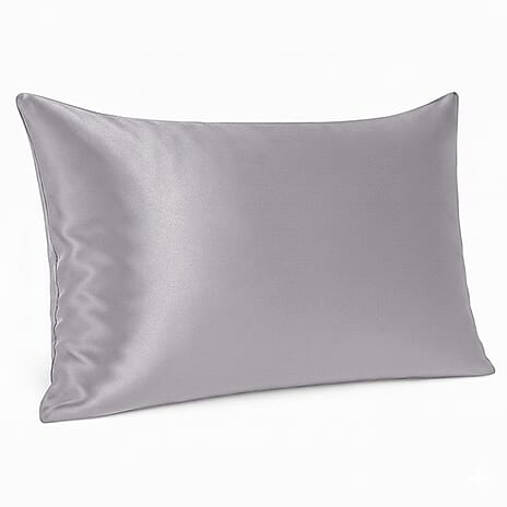 LIVMORE 100% Mulberry Silk Luxury Pillow Cover with MOP Button Closure - Silver Grey