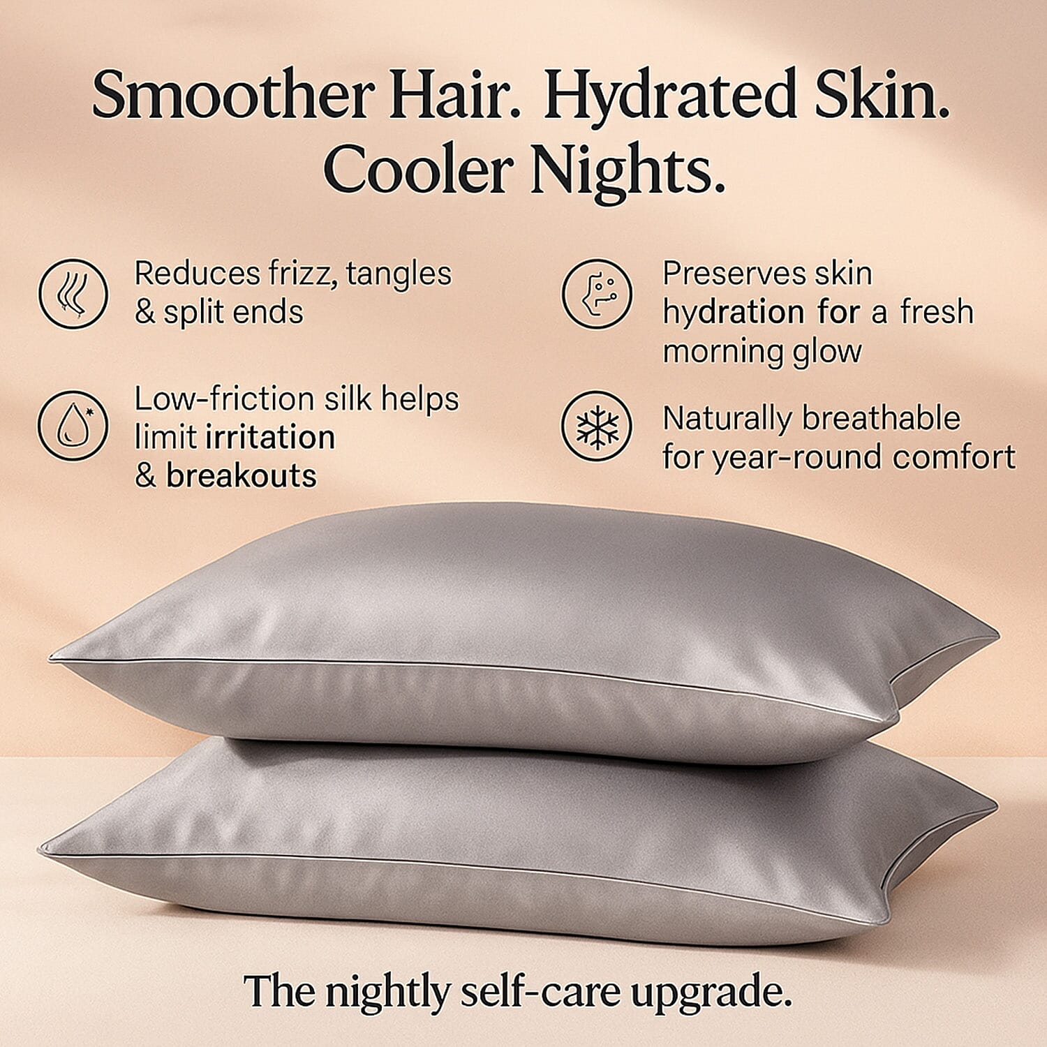 LIVMORE 100% Mulberry Silk Luxury Pillow Cover with MOP Button Closure - Silver Grey