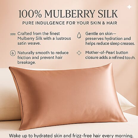 LIVMORE 100% Mulberry Silk Luxury Pillow Cover with MOP Button Closure - Rose Gold