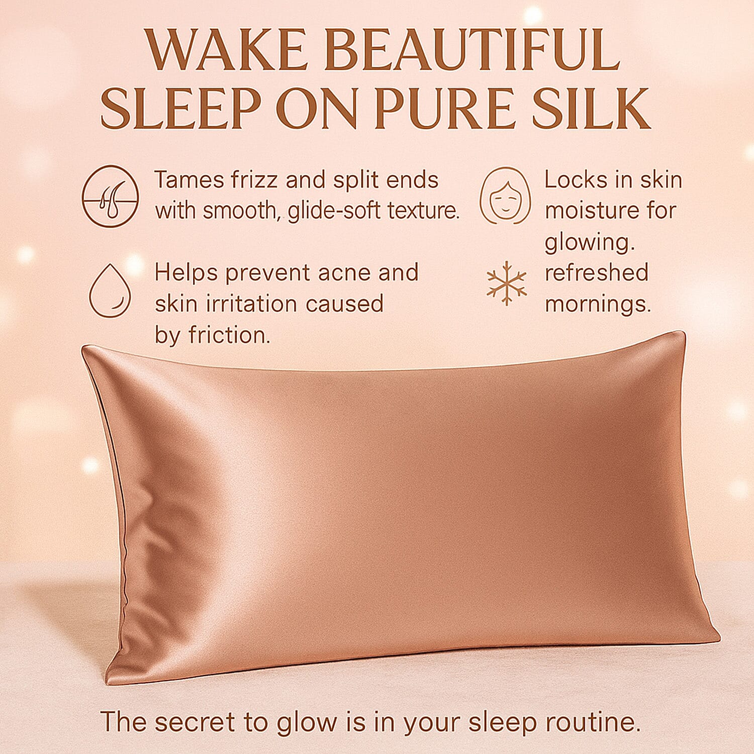 LIVMORE 100% Mulberry Silk Luxury Pillow Cover with MOP Button Closure - Rose Gold