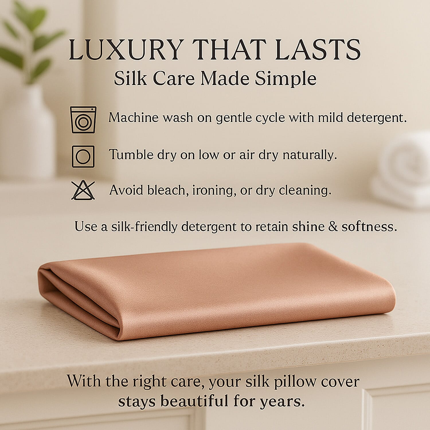 LIVMORE 100% Mulberry Silk Luxury Pillow Cover with MOP Button Closure - Rose Gold