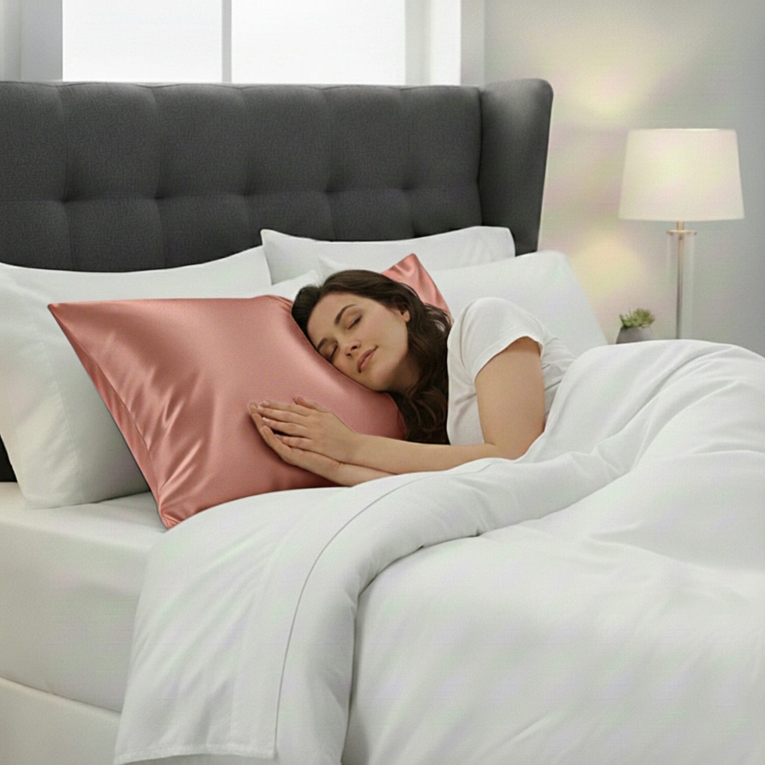 LIVMORE 100% Mulberry Silk Luxury Pillow Cover with MOP Button Closure - Rose Gold