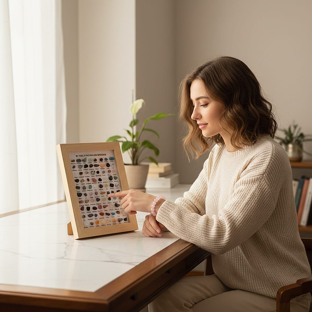 80 Genuine Gemstone Frame Collection with Bracelet (Size 7 Strachable) - Rose Quartz