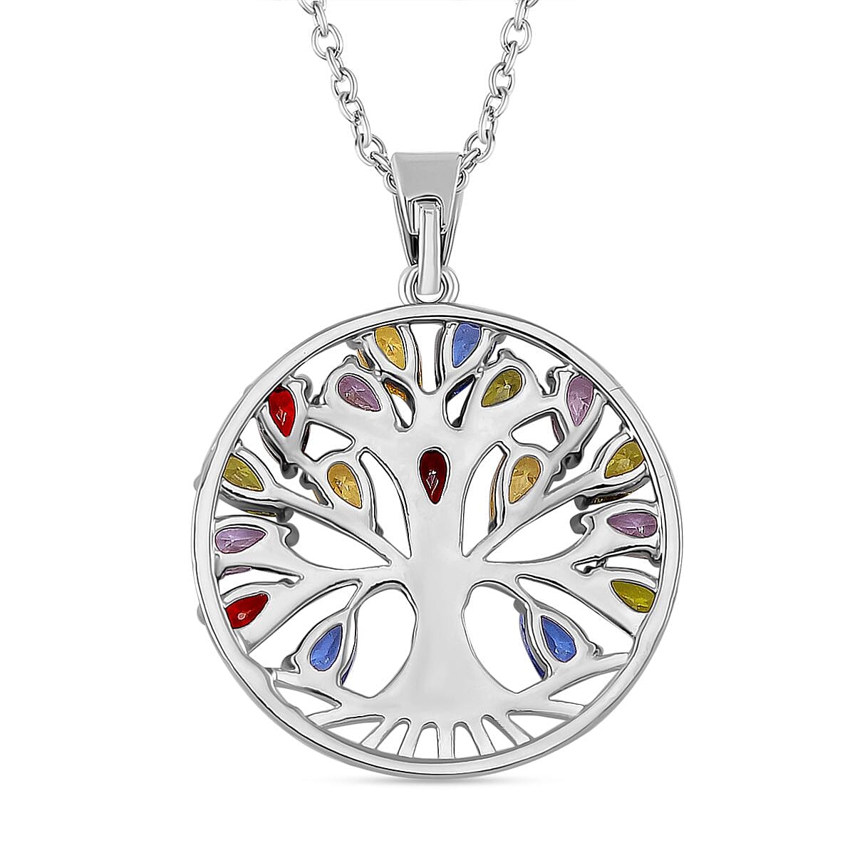 Multi Color Cubic Zirconia Tree of Life Necklace (Size - 20) 6.00 Ct.