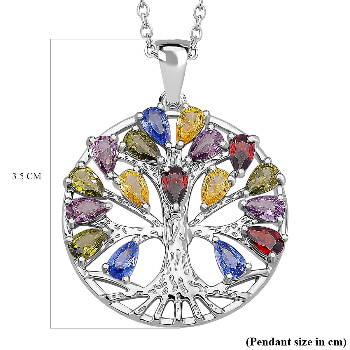 Multi Color Cubic Zirconia Tree of Life Necklace (Size - 20) 6.00 Ct.