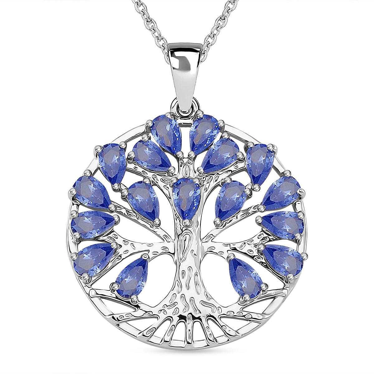 Blue Cubic Zirconia Tree of Life Necklace (Size - 20) 6.00 Ct.