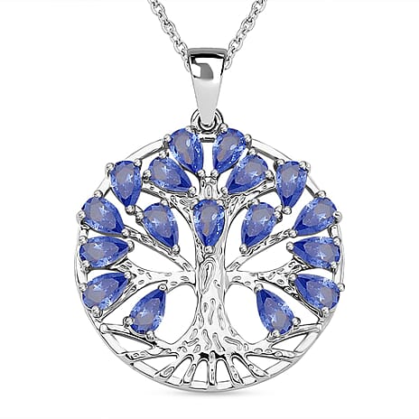 Blue Cubic Zirconia Tree of Life Necklace (Size - 20) 6.00 Ct.